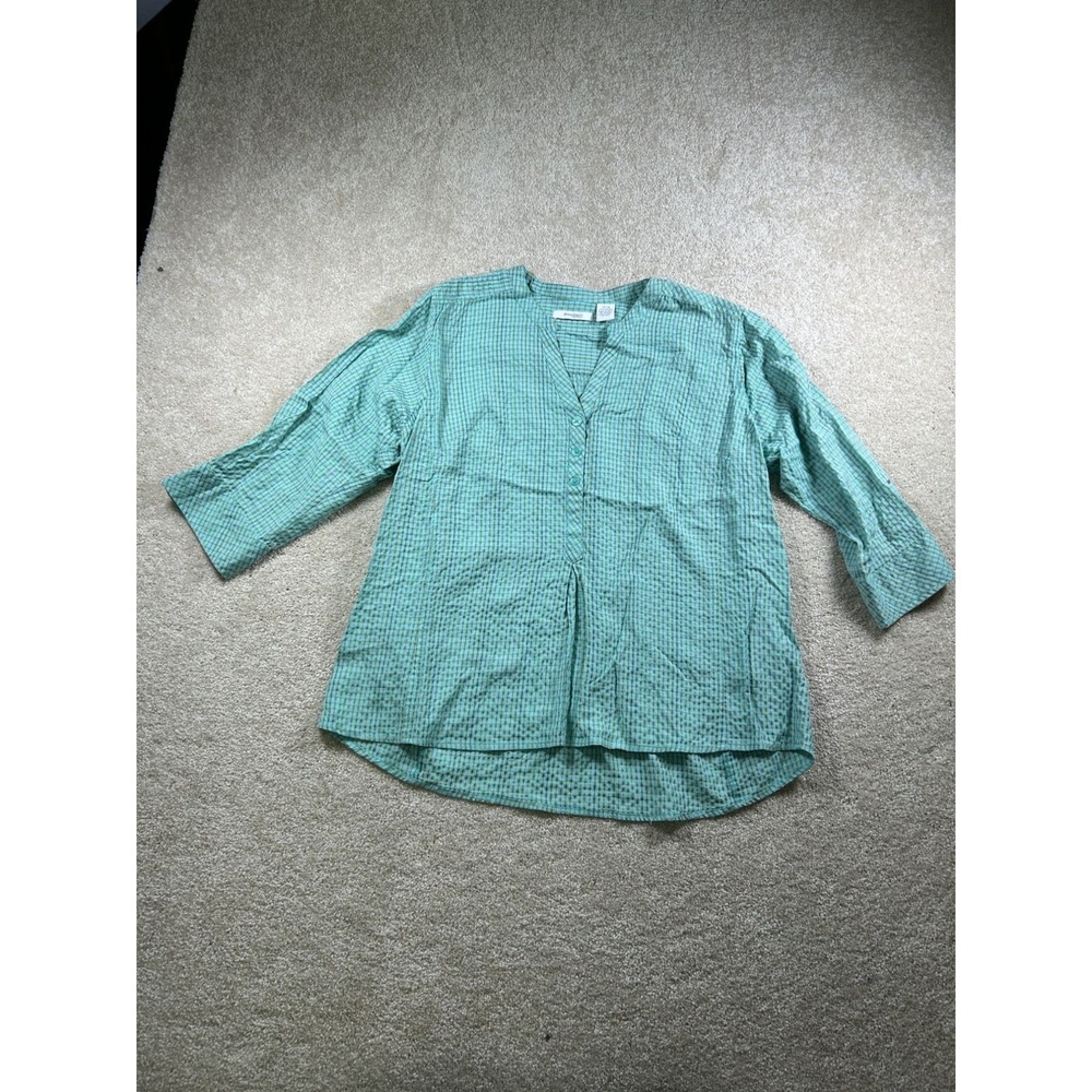 Dressbarn Womens Plaid 3/4 Sleeve Blouse Size 14/16 Rayon‎ Polyester